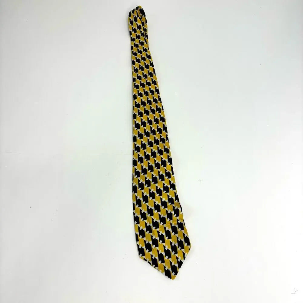Yves Saint Laurent Vintage Mod Graphic Print Yellow, Black Silk Tie